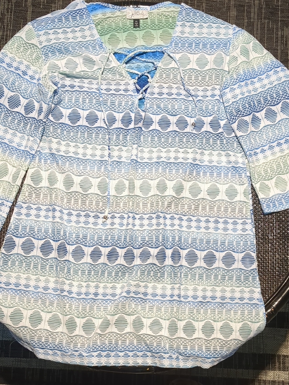 Womens' Blue & Green Lace-Up Patterned Top - Swim Cover-up.